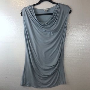 Cabi S Blue Cowl Neck Draped Gathered Top Blouse